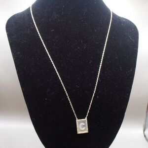 Sterling Silver 'C' Abalone Shell Pendant Necklace – 18" AV 925